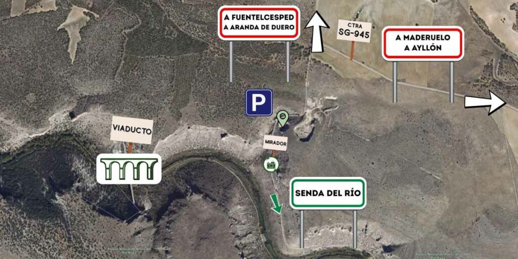 Indicaciones para llegar a la vista panorámica del viaducto en el Parque Natural Hoces del rio Riaza